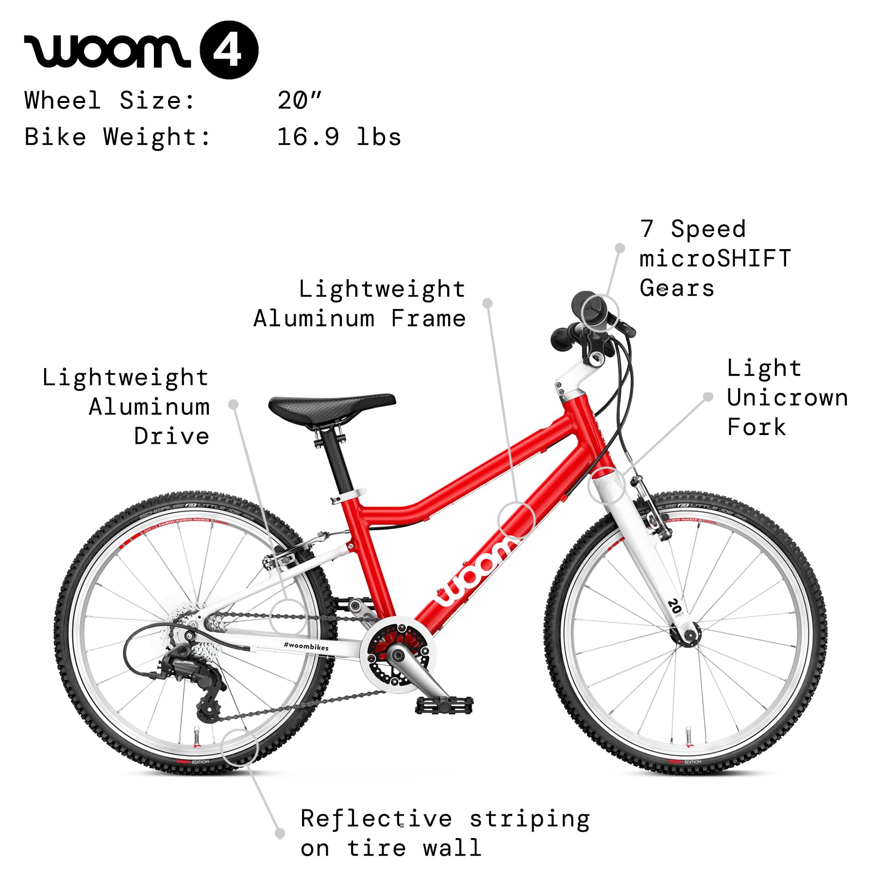 woom 4 Children's Bicycle for Kids 6-8 Years Old, 20-Inch Wheels